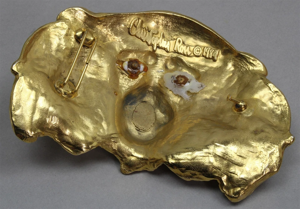 Gorgeous 1984 CHRISTOPHER ROSS 24k Gold-Plated Humongous Lion Head Belt Buckle - Image 2 of 2