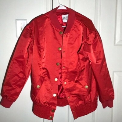 NWOT Vintage Victoria Secret Red Satin Bomber Jacket size XS retails $125