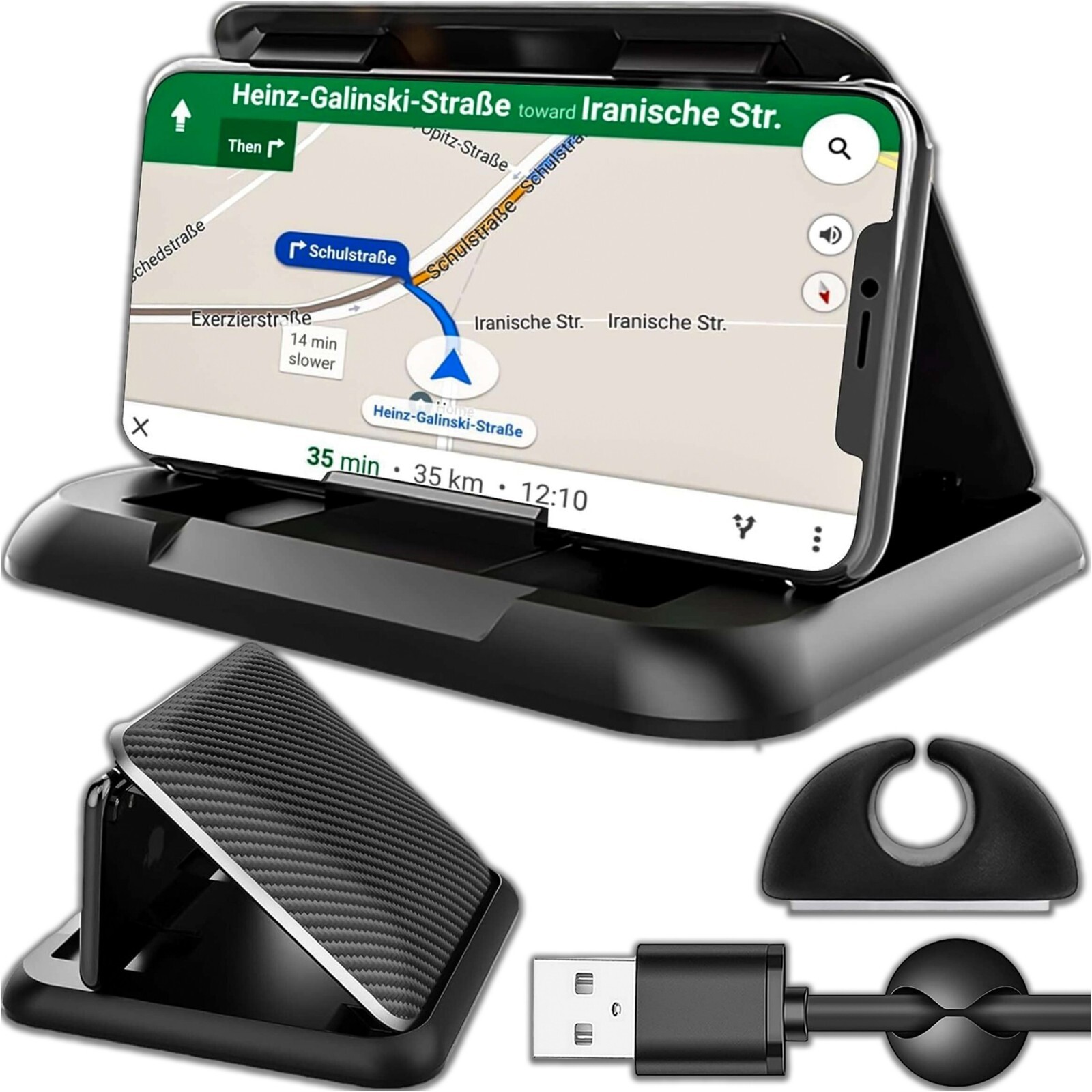 Support téléphone voiture robuste en polycarbonate avec fixation pare-brise 360