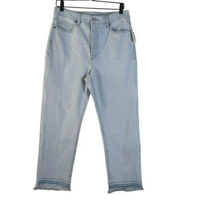 NEW Old Navy Sky Hi Straight Jeans Light Wash Stacked Hem Smooth Pockets 10
