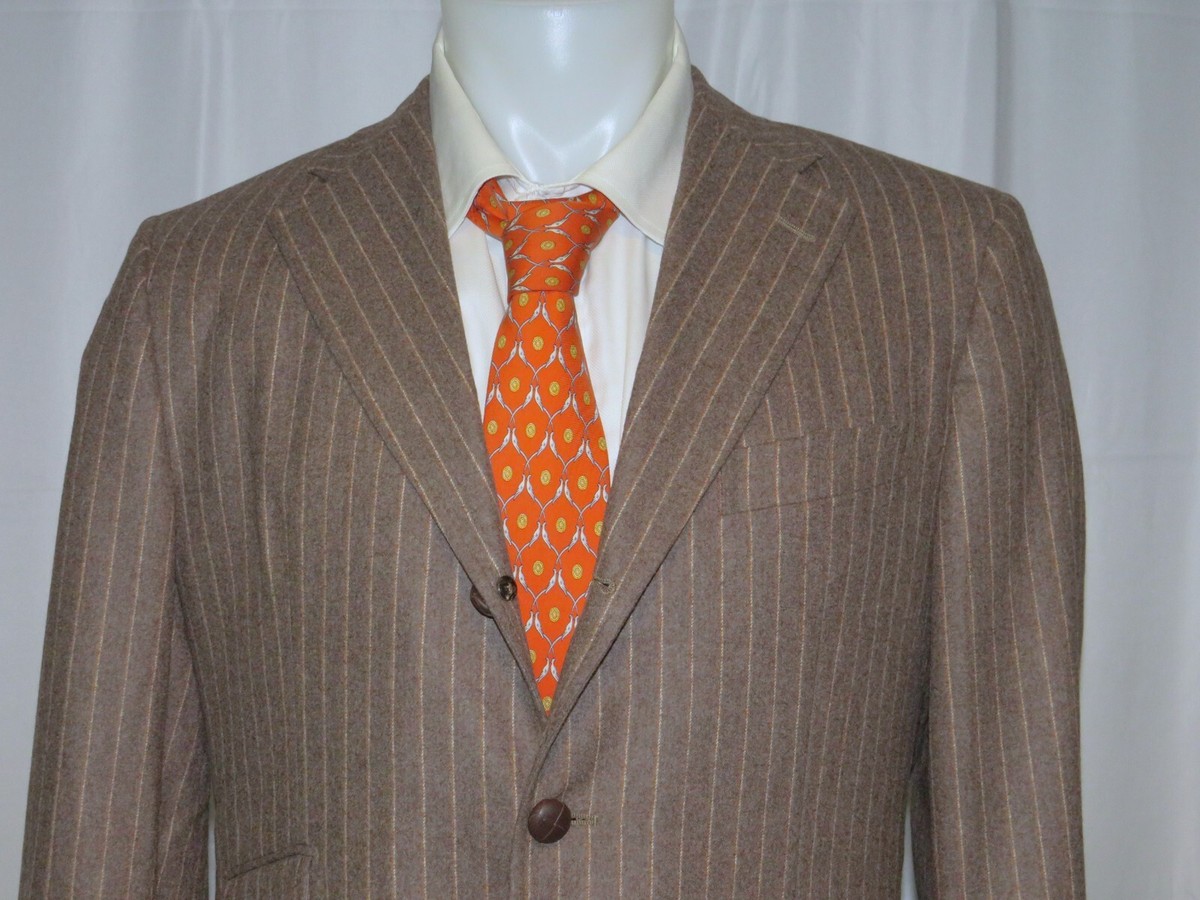 Bamford & Sons Taupe Stripe Cashmere Blend Three Roll Two Sport Coat 40 NWOT View 2