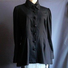 The J. Peterman Company Black Cotton Peplum Shirt Blouse 14