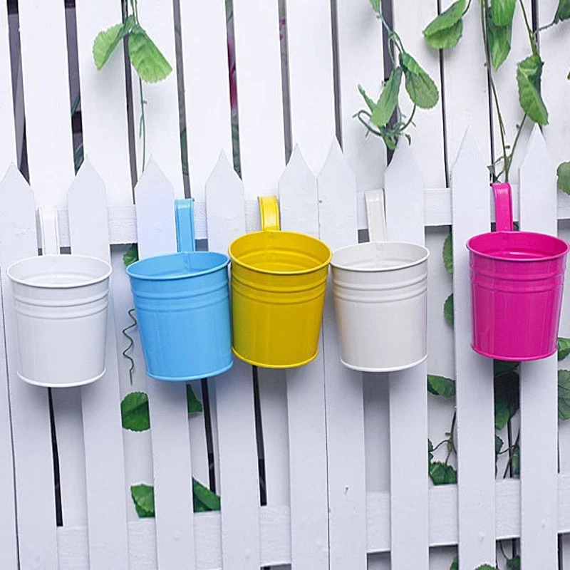 Garten hängender Eisen Blumentopf mit Haken Blech Eimer für drinnen draußen - Bild 3 von 4