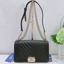 Chanel Boy Chain Shoulder Bag Medium Chevron Quilting Leather Black[Duties Paid]
