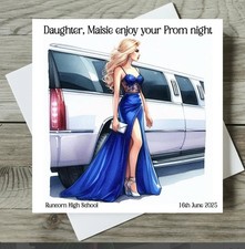 Prom Card Personalised 3 Dress Colours Large 8” Option & Inside Message Option