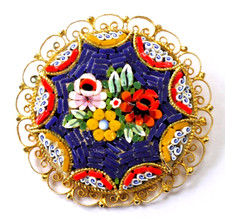 Vintage micro mosaic Italian filigree brooch