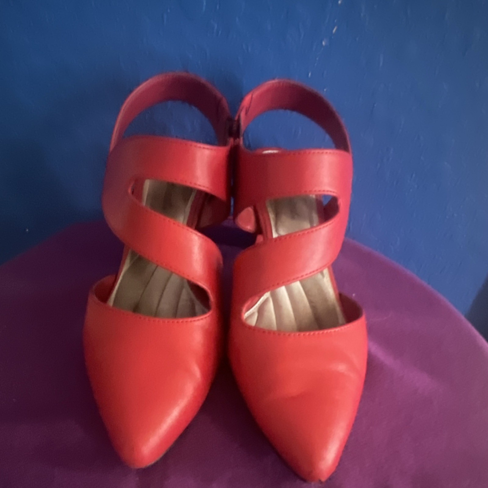 Women's Red Strappy Solid Pointed Toe Block Heel … - image 2