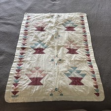 Vintage Homemade Baby Blanket Quilt Flower Design 45x33.5