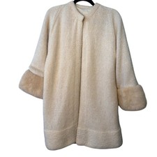 Mid-Century Vintage Knit Coat with Real Fur Cuffs c.1950s 1960s Unlabeled Piece