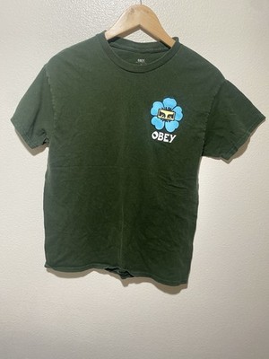 OBEY Men s Green Cotton Jersey Regular Fit Crew Neck Graphic Logo Tee M