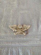 Vintage Baron Solid Brass Skull and Cross Bones Bikers Belt Buckle