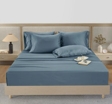 Hotel Signature Sateen 800 TC Cotton 6-Piece Sheet Set SPLIT KING CITADEL BLUE