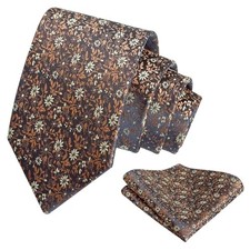 Mens 3.15inches Exquisite Floral Tie with Small Flower Printed 996-navy brown
