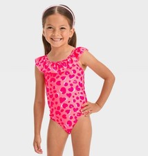 NEW Girls Sz 18 Months Beach Pool Bright Heart Print 1 Pc Swim Suit CAT  JACK