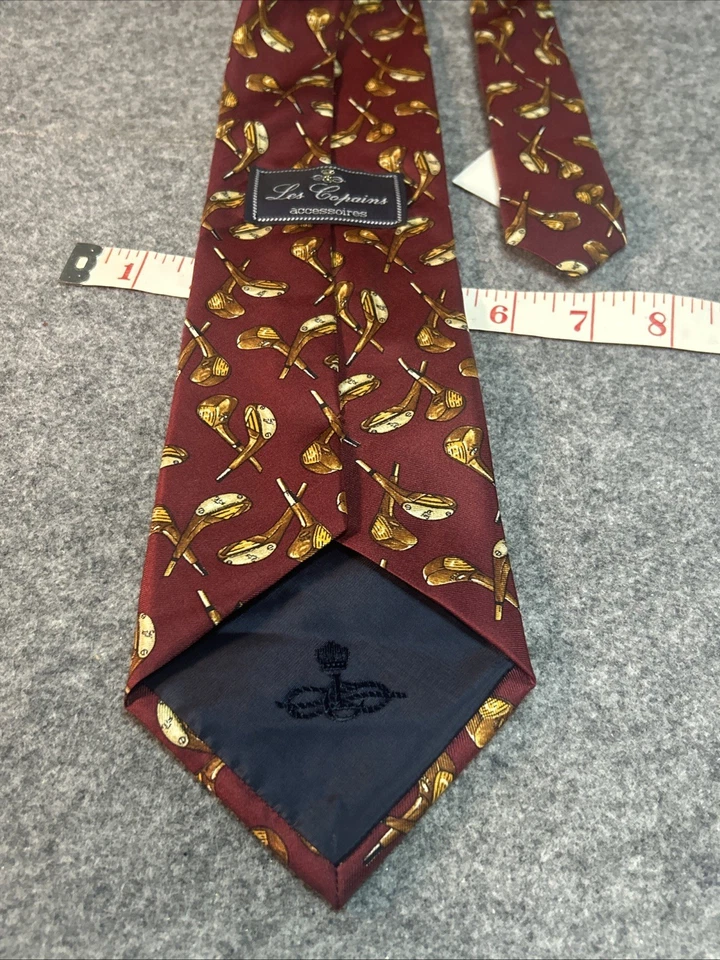 Corbata para hombre Les Copains pilotos de golf y madera 100 % seda vintage nueva con etiquetas Foto 4 de 4