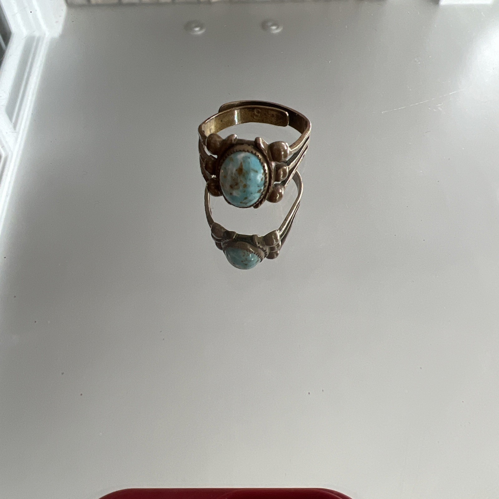 Brass tone adjustable Ring Turquoise, - image 1