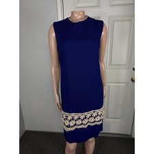 Vintage 60s Women's Dress 13 Cotton Lace party Shift Sleeveless Open Back H3-24