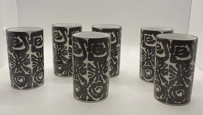 VTG Set of 6 Handleless Ceramic Pottery Saki Cups 4oz. Chinese/Japanese Style