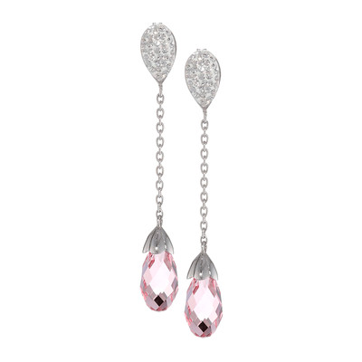 Finecraft Briolette Tropfen Ohrringe mit rosa & weißen Kristallen in Sterlingsilber