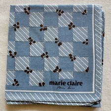 VTG Handkerchief Cotton Blue Check with Leaf Floral Pattern Pocket Square 18"