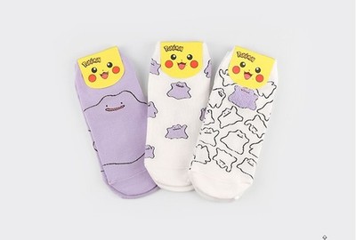 3 Pairs Pokemon Ditto Pattern Sneaker Socks for Women