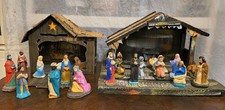 2 Vintage Nativity Sets Manger Scene Christmas Jesus Italy 16" X 10" 21 Pieces