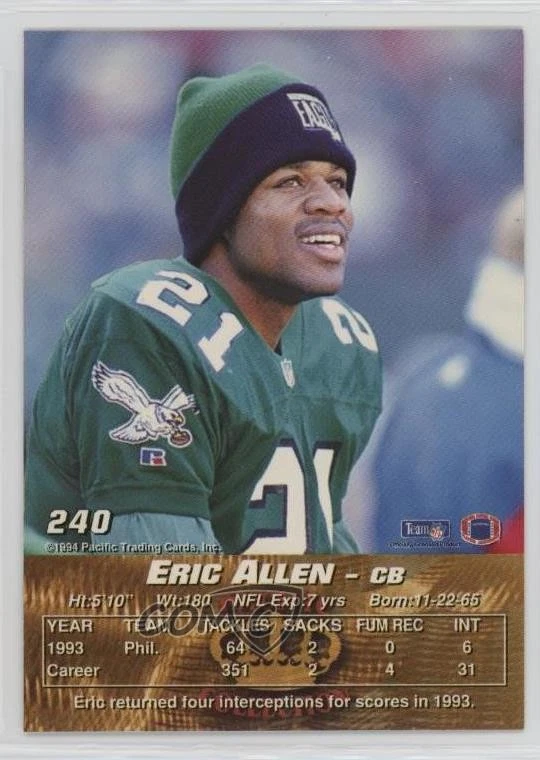 1994 Pacific Crown Collection Eric Allen #240 HOF - Image 2 of 2