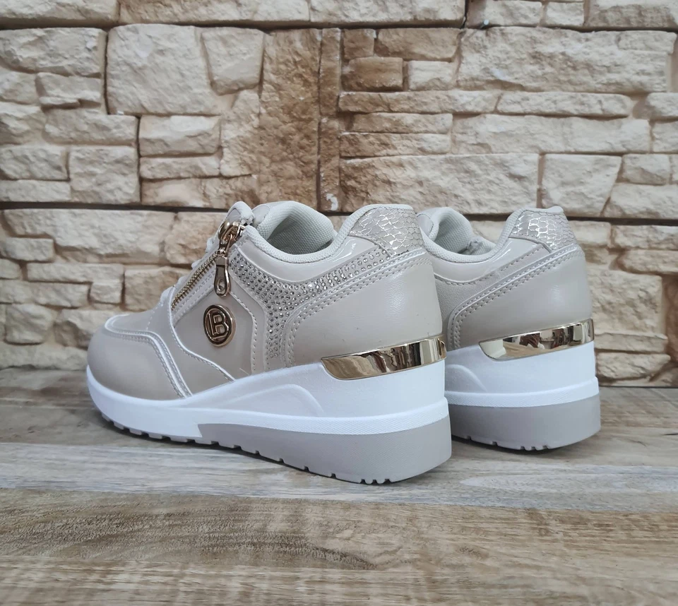 LAURA BIAGIOTTI SNEAKERS DONNA STRINGATE CON ZEPPA BEIGE 9250 MODA 2025 2026 - Immagine 2 di 4