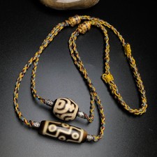Tibetan DZI Beads Old Agate Aquarius 9 Eyes Amulet Necklace Pendant 39&times;13mm