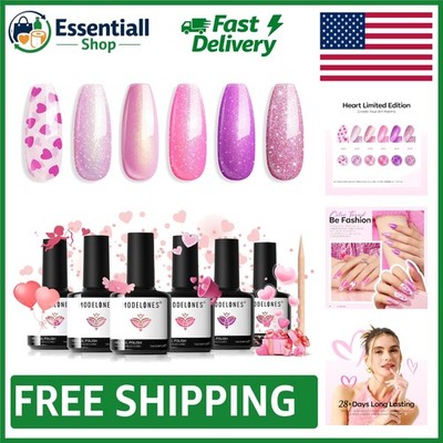 6-Piece Pink Glitter Gel Nail Polish Set - Long-Lasting Shine & Easy Application