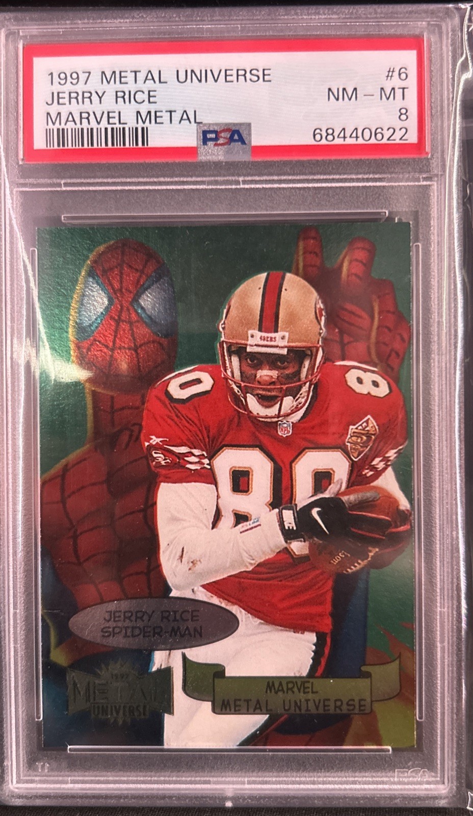 1997 METAL UNIVERSE MARVEL METAL #6 JERRY RICE PSA 8 view 1