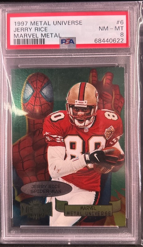 1997 METAL UNIVERSE MARVEL METAL #6 JERRY RICE PSA 8