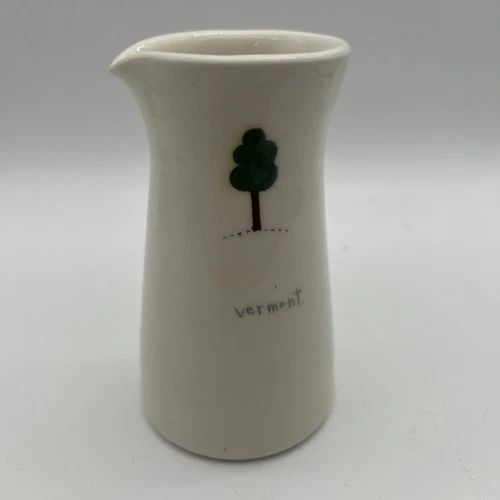 Beth Mueller Vermont 5” Handpainted Syrup Pitcher Bud Vase Green Tree