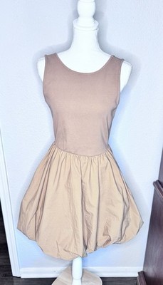 Steve Madden Palermo Mixed Media Bubble Hem Dress Caramel Color SZ M Ribbed Tank