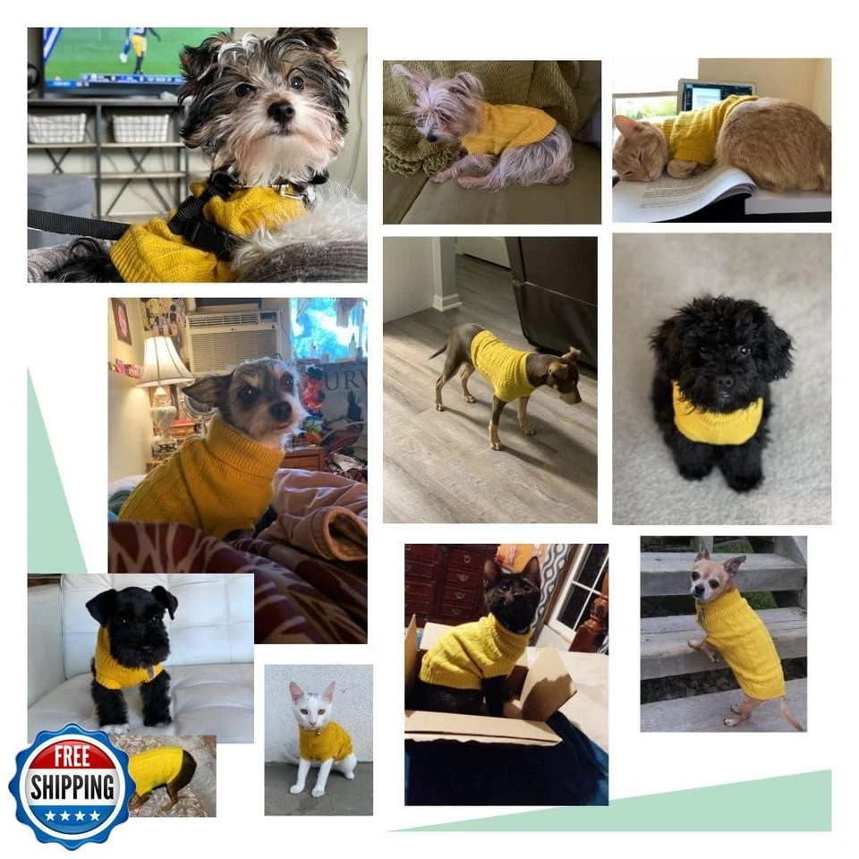 Suéteres para perros pequeños tejidos mascota gato cálido perro sudadera ropa de invierno gatito Foto 3 de 4