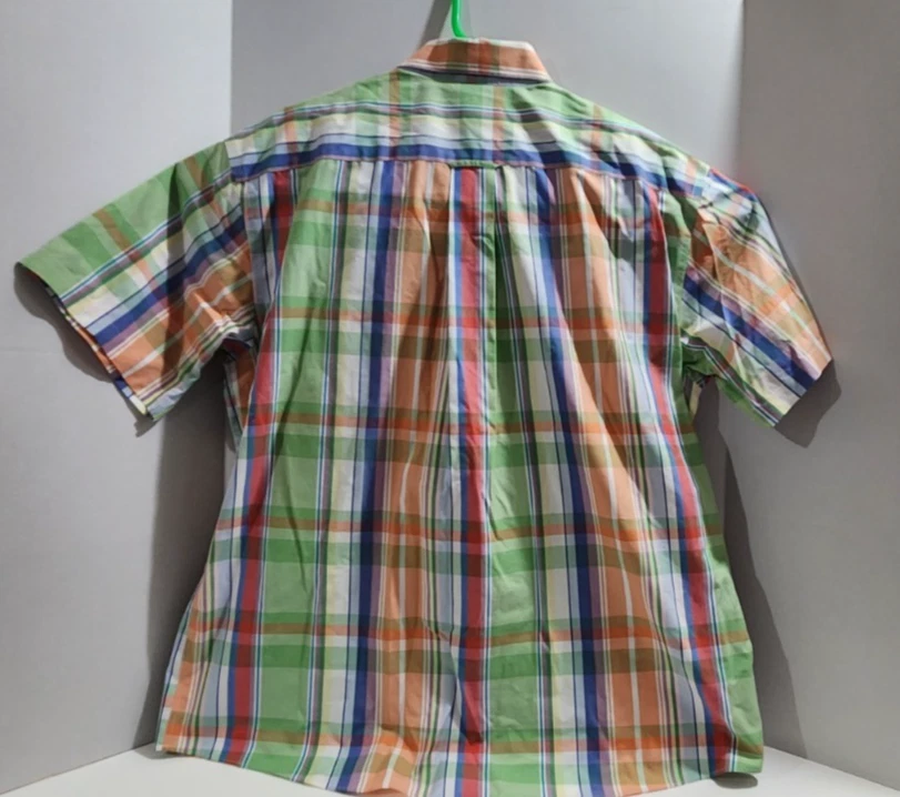 Orvis Men's XL Button Down Shirt Plaid Pastel Colorful Pocket Green Collar - Image 3 of 4