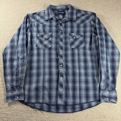 Wrangler, Vintage Wrangler Western Cowboy Pearl Snap Shirt Blue Men’s Size XXL
