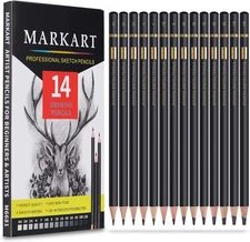 MARKART Professional Drawing Sketching Pencil Set - 14 Black 