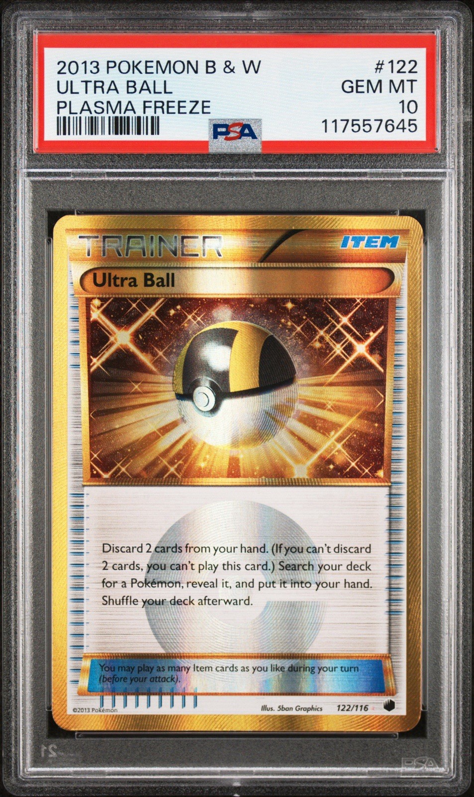 2013 Pokémon BW Plasma Freeze Ultra Ball Gold Secret Rare Holo #122 PSA 10 GEM