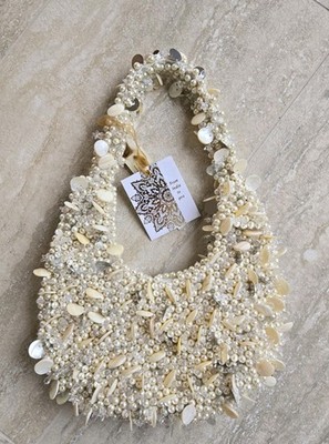 NWT Natural Shell & Faux Pearl Beaded Shoulder Bag Purse Mermaidcore Coastal