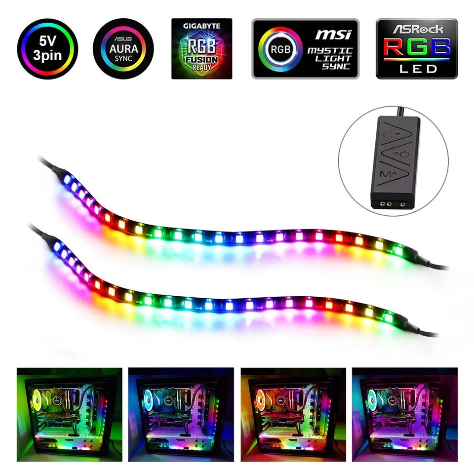 PC Addressable RGB LED Strip Lights Kit - Magnetic PC Case Lighting, 2PCS 42L... - Image 2 of 4