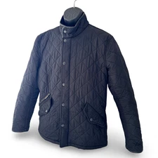 BARBOUR Mens Black Powell Chelsea Style Quilted Jacket Coat Zip and Snap  / Sz L