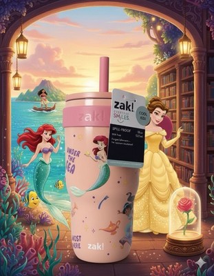 Disney Princess 18oz Stainless Steel Tumbler Zak Designs Kids Straw Leak-Proof