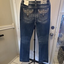 Miss Me Medium Wash Blue Denim Women's Bootcut Embroidered Rhinestone Jeans