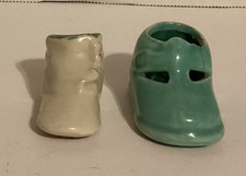 Vintage Lot Of 2 Ceramic Baby Shoes Figurines Blue White