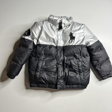 Polo Ralph Lauren Jacket Kids 5 Black Silver Down Puffer Polo Bear Colorblock