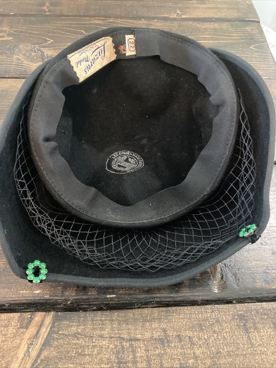Vintage Black Lazarus Pillbox Bonnet Velvet Hat Cap Sz 22 | eBay display picture 3