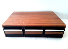 Vintage 3 Drawer 42 Audio Cassette Tape Storage Holder Case Faux Wood Grain