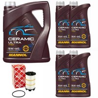 MotoröL Set Mannol 5W-40 Ceramic Ultra 9 Liter + ÖLfilter FüR Audi A6 A5 4.2 FSI