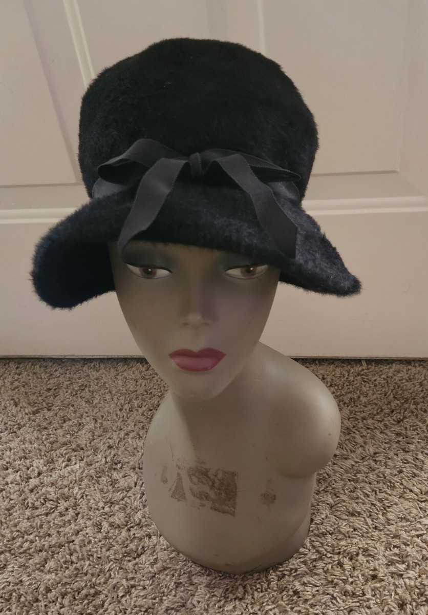 Vintage 60’s Betmar Mystere Black Imported Fur Cloche Hat W Crosgrain Bow Betmar New York Women main image 3
